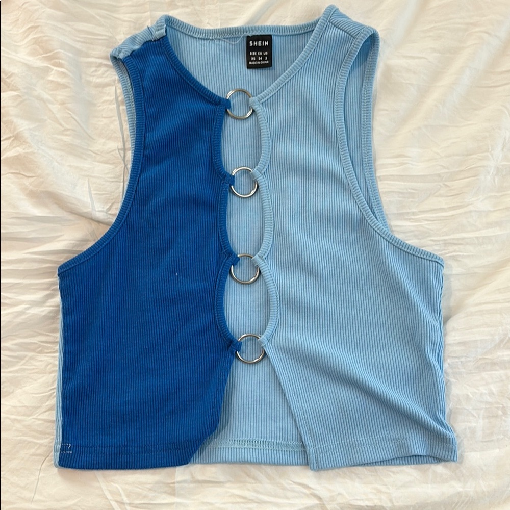 SHEIN Blue Crop Cut Out Tank Top
